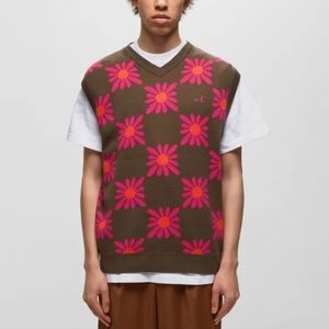 NWT Awake NY Floral Knit Vest, Size Small, Color Brown/Pink/Orange